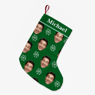 Funny Custom Face & Name Green Snowflake Kleiner Weihnachtsstrumpf