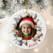 Funny Custom Face Photo Christmas Elf Name Holiday Keramik Ornament