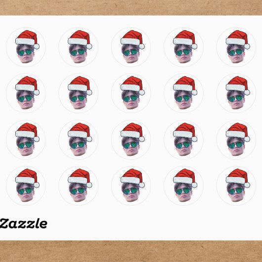 Funny Custom Face Santa Hat Photo Christmas  Runder Aufkleber