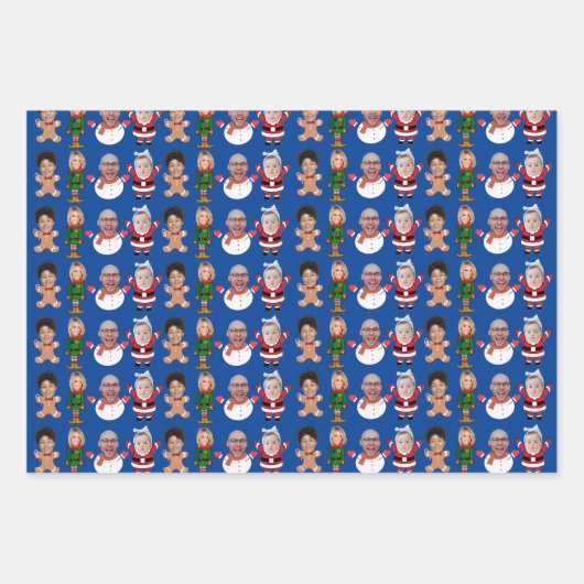 Funny Custom Family Face Foto Weihnachtsgeschenk Geschenkpapier Set (Vorderseite 3)