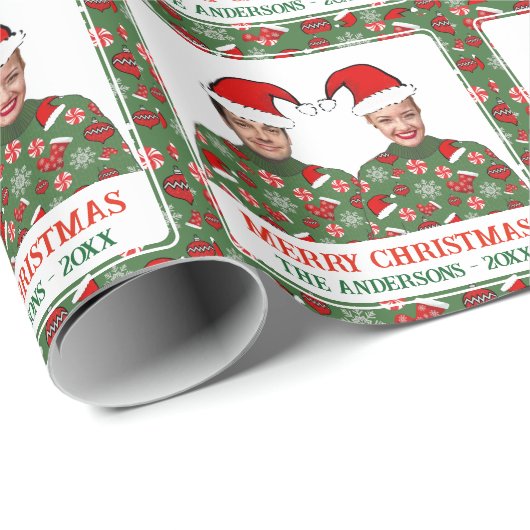 Funny Custom Foto Frohe Weihnachten Ugly Sweater Geschenkpapier (Rolleneckpunkt)