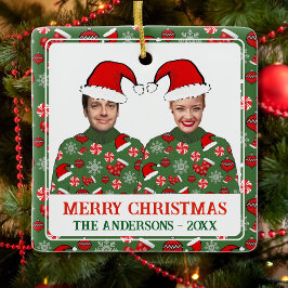 Funny Custom Foto Frohe Weihnachten Ugly Sweater Keramikornament