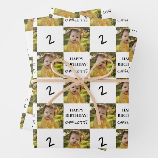 Funny Custom Foto Happy Birthday Age Kinder Erwach Geschenkpapier Set (Beispiel)