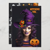 Funny Custom Foto mit einem Halloween Hexenhut Einladung (Vorne/Hinten)