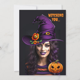Funny Custom Foto mit einem Halloween Hexenhut Einladung