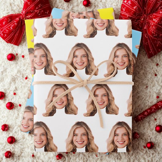 Funny Custom Heads Photo Gift Wrap | Custom Face Geschenkpapier Set