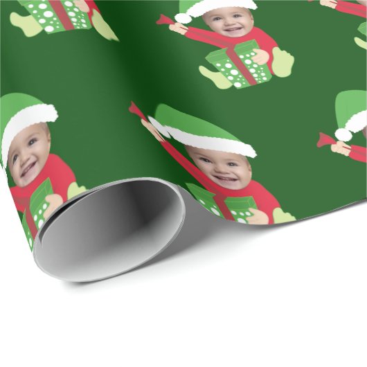 Funny Custom Kids Face Elf Christmas Geschenkpapier (Rolleneckpunkt)