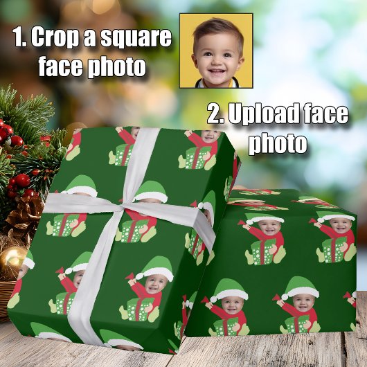 Funny Custom Kids Face Elf Christmas Geschenkpapier