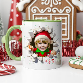 Funny Custom Kids Face Photo Christmas Elf Name Tasse