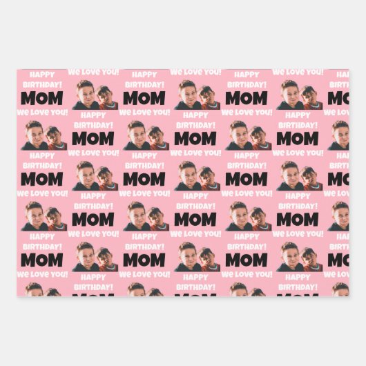 Funny Custom Kids gegenüberstehen Foto Happy Birth Geschenkpapier Set (Vorderseite)