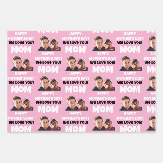 Funny Custom Kids Gesicht Foto glücklichen Muttert Geschenkpapier Set (Vorderseite)