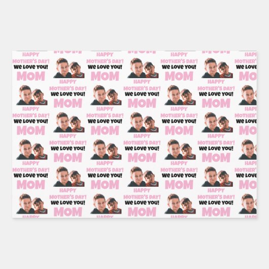 Funny Custom Kids Gesicht Foto glücklichen Muttert Geschenkpapier Set (Vorderseite)