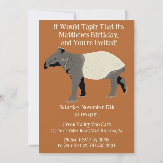 Funny Custom Malayan Tapir Birthday Party Einladung (Vorderseite)