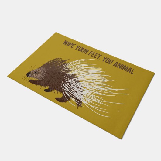 Funny Custom Message Brown und Mustard Porcupine Fußmatte (Schrägansicht)