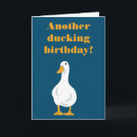 Funny Custom Message White Duck Birthday Card Karte<br><div class="desc">Customize both the message on the front and the inside of this card to create the perfekt greeting for any chance. This card feys hat eine einfache Illustration von a white duck with an orange bill and feet against a navy blue background with your message in coordinating orange. Have some...</div>