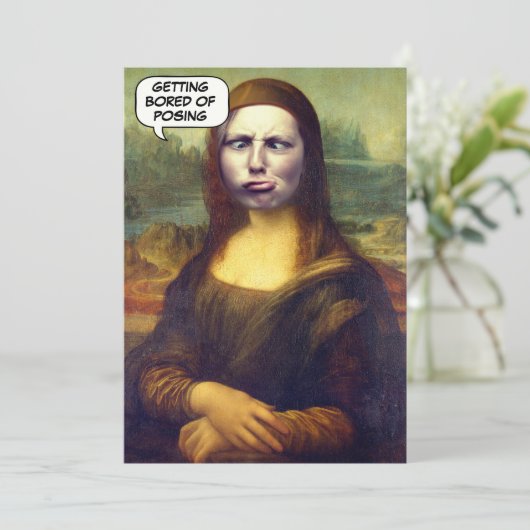 Funny Custom Mona Lisa Face in Hole Foto Einladung (Stehend Vorderseite)