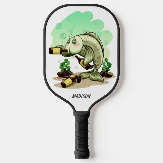 Funny custom name Drinking Fish Pickleball Schläger (Vorderseite)