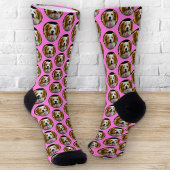 Funny Custom Pet Foto Grid Muster Pink Spaß Socken