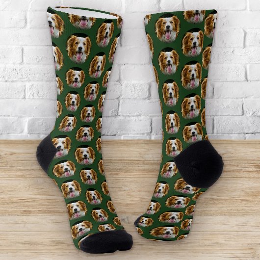 Funny Custom Pet Foto Hund Katzenmuster Grün Socken