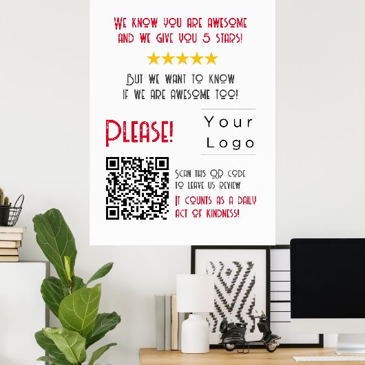 Funny Custom QR Code Business Logo Review einzigar Poster (Heimbüro)