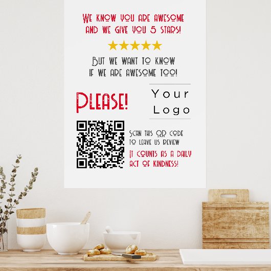 Funny Custom QR Code Business Logo Review einzigar Poster (Küche)