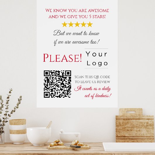 Funny Custom QR Code Business Logo Review Poster (Küche)