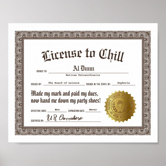 Funny Custom Retirement Certificate, digitale Date Poster (Vorne)