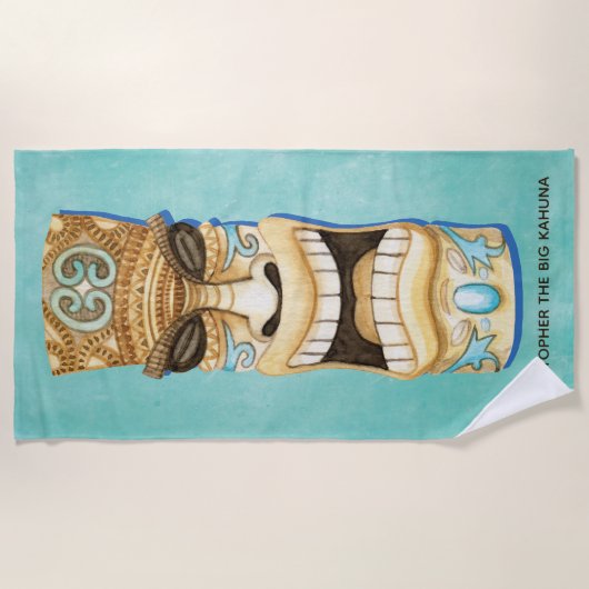 Funny Custom Tiki Beach Island Mit Monogramm Strandtuch (Vorderseite)