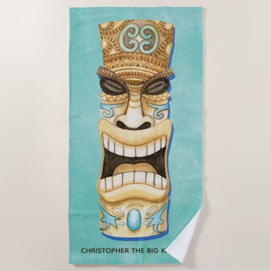 Funny Custom Tiki Beach Island Mit Monogramm Strandtuch (Vorderseite)