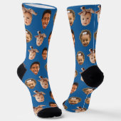 Funny Custom Vater 3 Kids Foto Blau Socken (Gewinkelt)