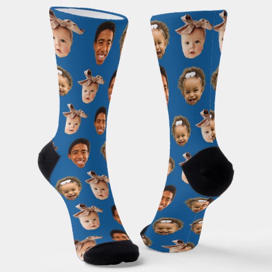 Funny Custom Vater 3 Kids Foto Blau Socken (Gewinkelt)