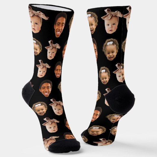 Funny Custom Vater 3 Kids Foto Schwarz Socken (Gewinkelt)