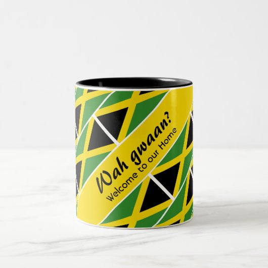 Funny Custom WAH GWAAN Jamaica Flag Zweifarbige Tasse (Mittel)