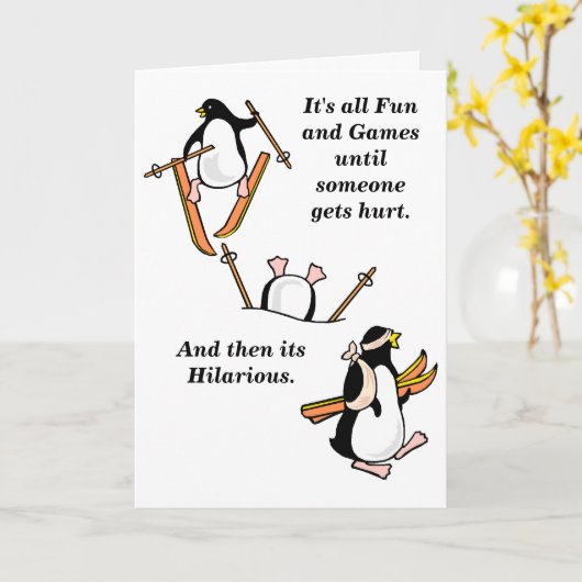 Funny Customizable Ski Gone Falsch Karte (Gelbe Blume)