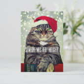 Funny cute angry cat Christmas card Dankeskarte (Stehend Vorderseite)