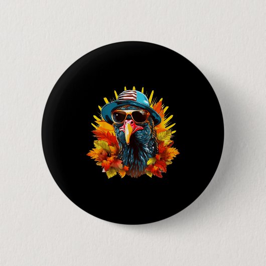Funny Cute Autumn Thanksgiving Turkey Christmas Au Button (Vorderseite)