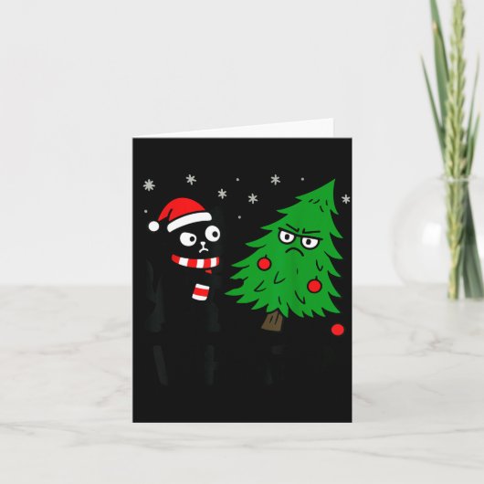 Funny Cute Black Cat What Jamas Christmas Tree Cos Karte (Vorderseite)