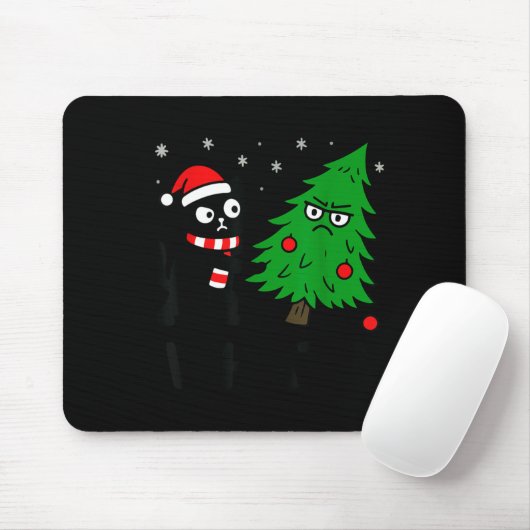 Funny Cute Black Cat What Jamas Christmas Tree Cos Mousepad (Mit Mouse)