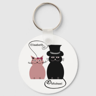 funny cute cartoon cats love couple personalized schlüsselanhänger
