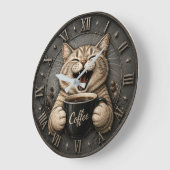 Funny Cute Cat Coffee Lover Decor Große Wanduhr (Winkel)