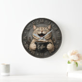 Funny Cute Cat Coffee Lover Decor Große Wanduhr (Zuhause)