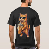 Funny Cute Cat Drinking Iced Coffee Meme T-Shirt (Rückseite)