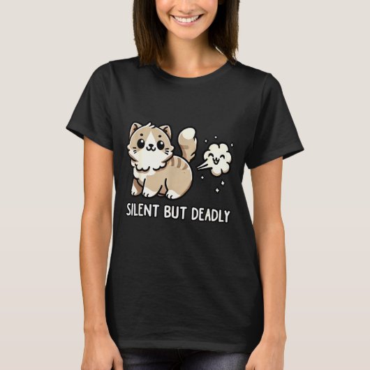 Funny Cute Cat Kitten Lover Silent But Deadly Gift T-Shirt (Vorderseite)
