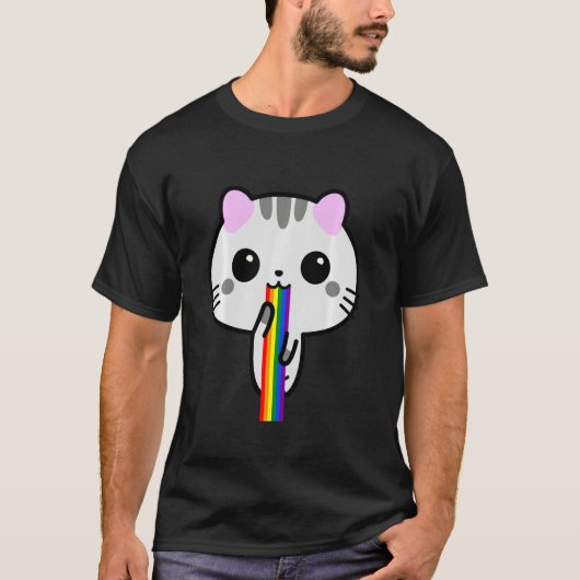 Funny Cute Cat Puke Kitten Puking Rainbow T-Shirt (Vorderseite)