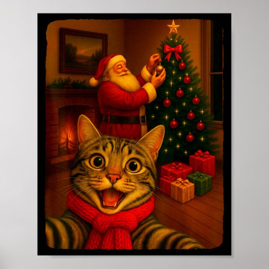 Funny Cute Cat Selfie With Santa Christmas Xmas Wo Poster (Vorne)