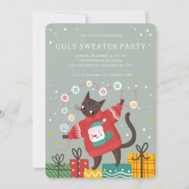 Funny Cute Cat Ugly Christmas Sweater Party Feiertagskarte