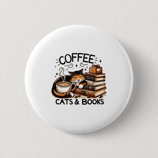 Funny Cute Coffee Cats Books Lover Women Men Kids Button (Vorderseite)