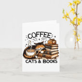 Funny Cute Coffee Cats Books Lover Women Men Kids Karte (Gelbe Blume)