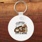 Funny Cute Coffee Cats Books Lover Women Men Kids Schlüsselanhänger (Vorderseite)