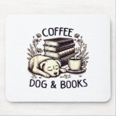 Funny Cute Coffee Dog Books Lover Women Men Kids  Mousepad (Vorne)